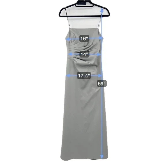 ABS Evening Women Gown 6 Silver Grey Ruched Satin Spaghetti Strap Old Hollywood - Picture 5 of 9